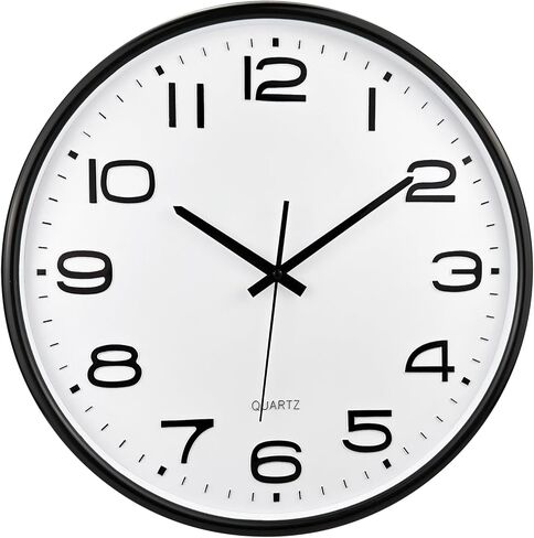 Plumeet 10'' Wall Clock, Battery Operated Small Wall Clocks Silent Non-Ticking Quartz, Modern Style Suitable for Bedroom Living Room Office Decor - 3D Numbers Display Easy to Read, Black in Saudi Arabia