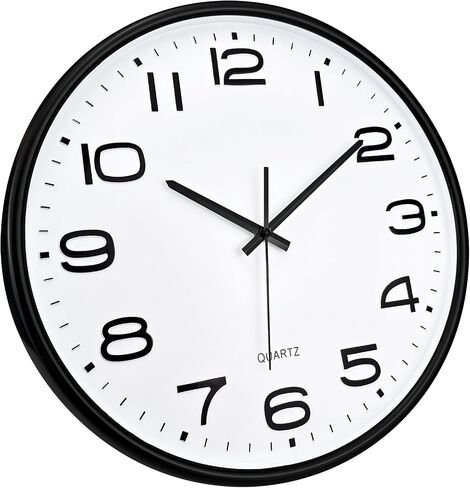 Plumeet 10'' Wall Clock, Battery Operated Small Wall Clocks Silent Non-Ticking Quartz, Modern Style Suitable for Bedroom Living Room Office Decor - 3D Numbers Display Easy to Read, Black in Saudi Arabia