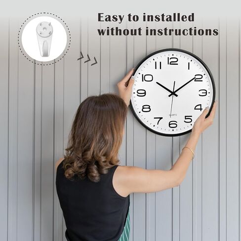 Plumeet 10'' Wall Clock, Battery Operated Small Wall Clocks Silent Non-Ticking Quartz, Modern Style Suitable for Bedroom Living Room Office Decor - 3D Numbers Display Easy to Read, Black in Saudi Arabia