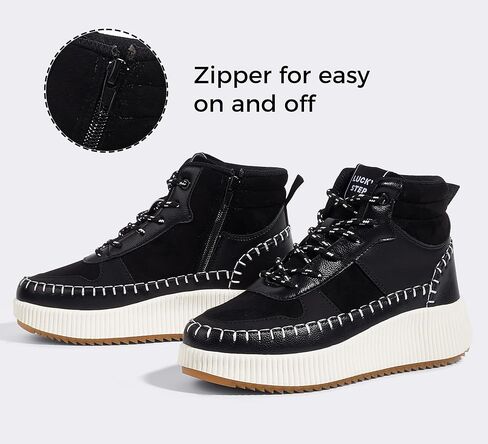 LUCKY STEP Women's Platform High Top Sneakers Fashion Zipper Woven Chunky Ankle Boots Casual Tennis Retro Braided Walking Shoes in Saudi Arabia