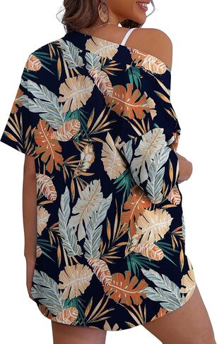 REDHOTYPE Women's 2 Piece Outfits Kimono Style Tropical Print Cover Ups Half Sleeve Blouse Shorts Set Summer Beachwear （S-XL） in Saudi Arabia