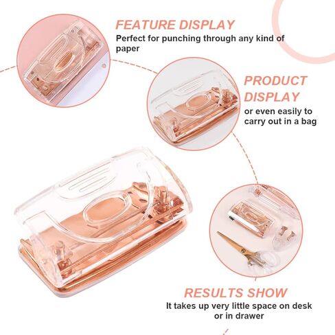 Acrylic Clear 2 Holes Paper Punch Multi- Function Hole Puncher Portable Planner Puncher for Home Office Supply Desktop Accessory (Rose Gold) in Saudi Arabia