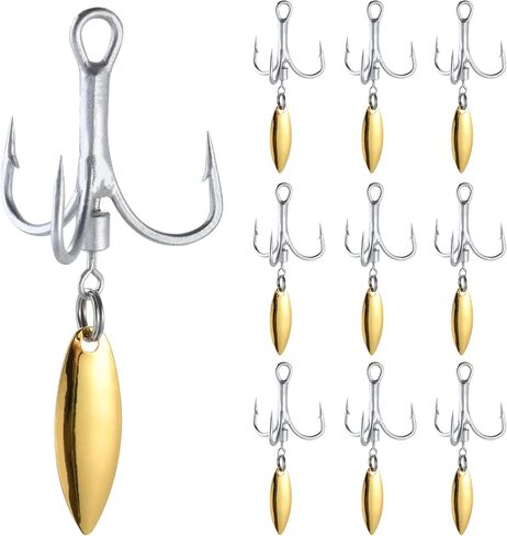 Goture Treble Hooks with Willow Blade Repalcement Bladed Spinner, 10Pcs Weighted Treble Hooks, Treble Hooks for Trout Bass Freshwater Saltwater Fishing Lures, Treble Fishing Hooks #4#6#8 in Saudi Arabia