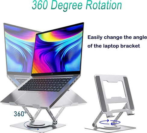 Laptop Stand Aluminum Computer Stand for Desk with 360° Rotating Base Adjustable Height and Angle Ergonomic Designe, Compatible with MacBook, Tablets and All Notebook 7-17" Silver in Saudi Arabia