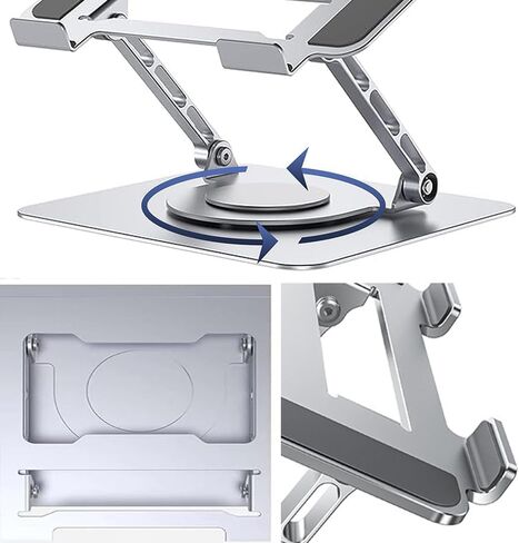 Laptop Stand Aluminum Computer Stand for Desk with 360° Rotating Base Adjustable Height and Angle Ergonomic Designe, Compatible with MacBook, Tablets and All Notebook 7-17" Silver in Saudi Arabia