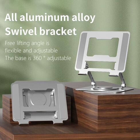 Laptop Stand Aluminum Computer Stand for Desk with 360° Rotating Base Adjustable Height and Angle Ergonomic Designe, Compatible with MacBook, Tablets and All Notebook 7-17" Silver in Saudi Arabia