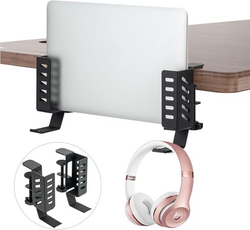 FEIKU Desk Side Vertical Laptop Stand,No Drill Laptop Desktop Mount,Hanging Laptop Holder for Desk Side,Clamp on Desk Side Storage Organizer for Laptops/Book/Keyboards/Headphone/Backpack Black in Saudi Arabia