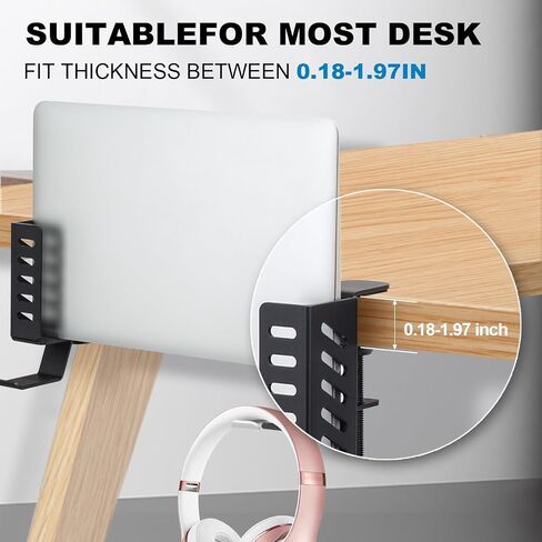 FEIKU Desk Side Vertical Laptop Stand,No Drill Laptop Desktop Mount,Hanging Laptop Holder for Desk Side,Clamp on Desk Side Storage Organizer for Laptops/Book/Keyboards/Headphone/Backpack Black in Saudi Arabia