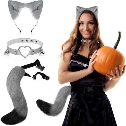 ERHAIYUN آذان القط عقال الذئب الثعلب ذيل الرقبة Chocker مجموعة اليدوية الحيوان تأثيري حلي فو الفراء اكسسوارات الحفلات in Kuwait