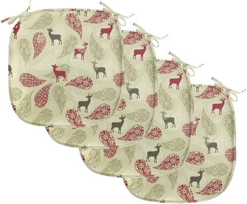 Ambesonne Deer Chair Seating Cushion Set of 4, Paisley Deer Ornate Swirled Abstract Christmas Motifs, Anti-Slip Seat Padding for Kitchen & Patio, 16"x16", Olive Green Pale Green in Saudi Arabia