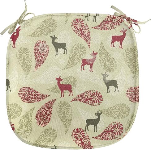 Ambesonne Deer Chair Seating Cushion Set of 4, Paisley Deer Ornate Swirled Abstract Christmas Motifs, Anti-Slip Seat Padding for Kitchen & Patio, 16"x16", Olive Green Pale Green in Saudi Arabia