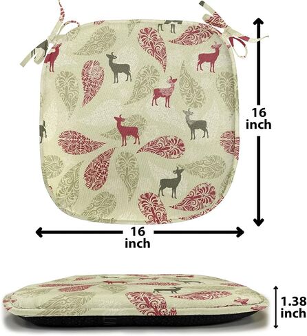 Ambesonne Deer Chair Seating Cushion Set of 4, Paisley Deer Ornate Swirled Abstract Christmas Motifs, Anti-Slip Seat Padding for Kitchen & Patio, 16"x16", Olive Green Pale Green in Saudi Arabia