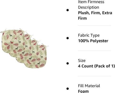 Ambesonne Deer Chair Seating Cushion Set of 4, Paisley Deer Ornate Swirled Abstract Christmas Motifs, Anti-Slip Seat Padding for Kitchen & Patio, 16"x16", Olive Green Pale Green in Saudi Arabia