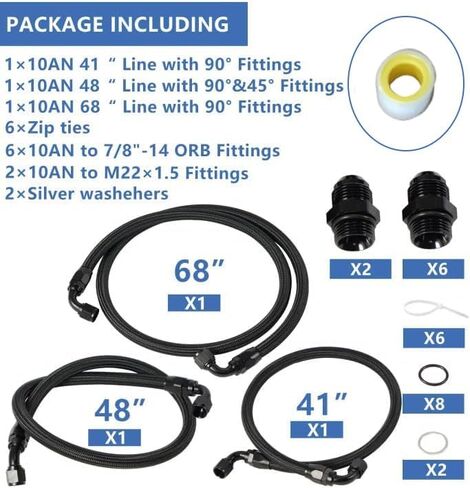 10AN Upgraded Transmission Cooler Line Kit Nylon and Stainless Steel Braided Cooling Hose Fitting Kit Compatible with Chevrolet/GMC 6.6L Duramax (LLY/LBZ/LMM) 2006-2010 Anodized in Saudi Arabia