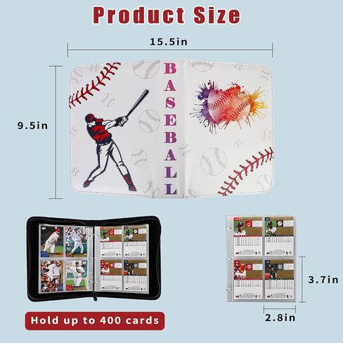 SUPERNIGHT Baseball Card Binder, Trading Card Binder with Sleeves 400 Pockets, Sports Card Binder Collectible, 55 Sleeves Card Album Book Protectors Card Storage Organizer in Saudi Arabia