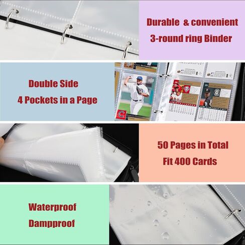 SUPERNIGHT Baseball Card Binder, Trading Card Binder with Sleeves 400 Pockets, Sports Card Binder Collectible, 55 Sleeves Card Album Book Protectors Card Storage Organizer in Saudi Arabia