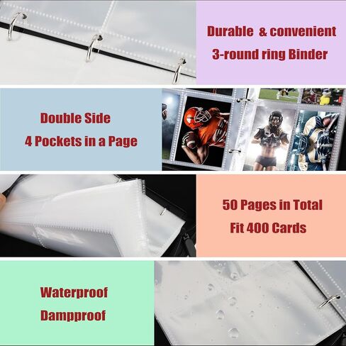 حافظة بطاقات البيسبول SUPERNIGHT، حافظة بطاقات تجارية بأكمام 400 جيب، حافظة بطاقات رياضية قابلة للتجميع، 55 أكمام، منظم تخزين البطاقات in Kuwait