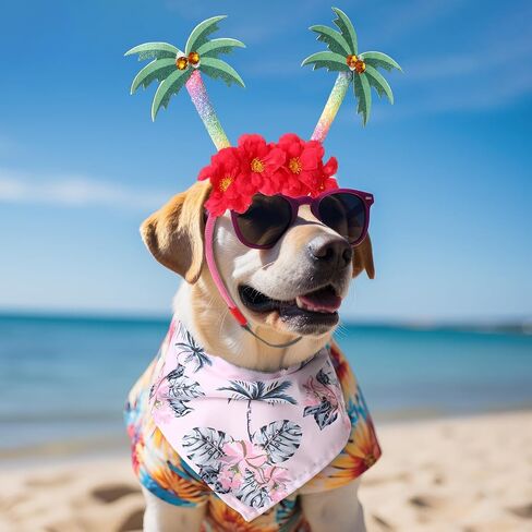 JaGely 8 Pcs Hawaiian Dog Bandana Party Headbands Set Cute Puppy Bibs Flamingo Pineapple Palm Tree Luau Party Head Boppers for Small Large Dogs Tropical Party Accessories Summer Beach Party Supplies in Saudi Arabia