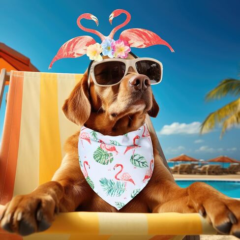 JaGely 8 Pcs Hawaiian Dog Bandana Party Headbands Set Cute Puppy Bibs Flamingo Pineapple Palm Tree Luau Party Head Boppers for Small Large Dogs Tropical Party Accessories Summer Beach Party Supplies in Saudi Arabia