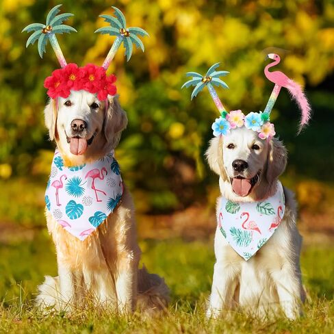 JaGely 8 Pcs Hawaiian Dog Bandana Party Headbands Set Cute Puppy Bibs Flamingo Pineapple Palm Tree Luau Party Head Boppers for Small Large Dogs Tropical Party Accessories Summer Beach Party Supplies in Saudi Arabia