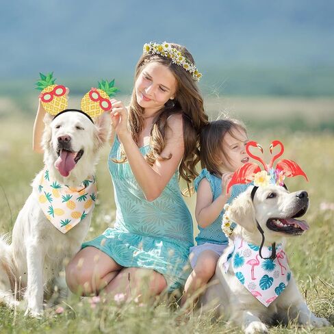 JaGely 8 Pcs Hawaiian Dog Bandana Party Headbands Set Cute Puppy Bibs Flamingo Pineapple Palm Tree Luau Party Head Boppers for Small Large Dogs Tropical Party Accessories Summer Beach Party Supplies in Saudi Arabia