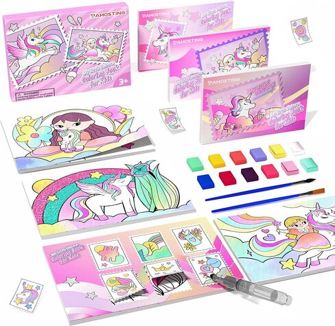 Paint with Water Coloring Books for Kids, 3PCS Watercolor Paint Books Sets, 32 Unicorn Pages Total, Arts and Crafts for Kids Ages 4-6-8-12 with 3 Paint Brushes and 3 Coloring Activity Books (unicorn) in Saudi Arabia