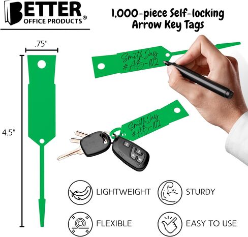 Better Office Products Self-Locking Arrow Key Tags, 1,000 Per Pack, 4.5" x 0.75", Plastic ID Key Tags, Precision Die Cut, (Blue) in Saudi Arabia