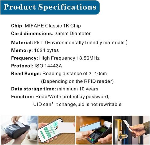 20 PCS BABIQT NFC Tags RFID Sticker MIFARE Classic 1K S50, Smart NFC Tag RFID ISO 14443A 13.56 MHz Mifare MF1 NFC Stickers Self-Adhesive 1 inch Round in Saudi Arabia