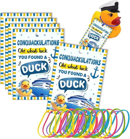 Duck Tags, Cruising Rubber Duck Tags, 50 Set Duck Tags for Cruising, Cruise Duck Ducking Games Card, Yellow DCUK & Drift Bottle Shape Design, with Round Hole and Rubber Bands-CONQUACKULATIONS in Kuwait