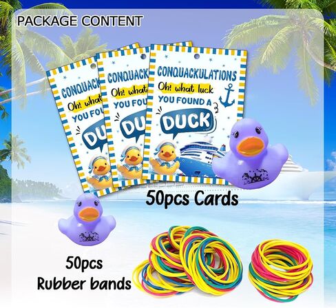 Duck Tags, Cruising Rubber Duck Tags, 50 Set Duck Tags for Cruising, Cruise Duck Ducking Games Card, Yellow DCUK & Drift Bottle Shape Design, with Round Hole and Rubber Bands-CONQUACKULATIONS in Kuwait