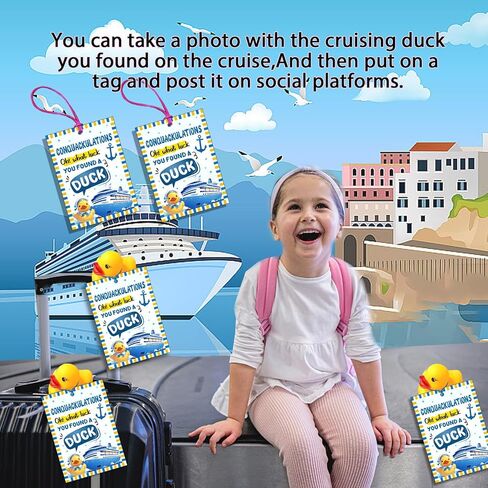Duck Tags, Cruising Rubber Duck Tags, 50 Set Duck Tags for Cruising, Cruise Duck Ducking Games Card, Yellow DCUK & Drift Bottle Shape Design, with Round Hole and Rubber Bands-CONQUACKULATIONS in Kuwait