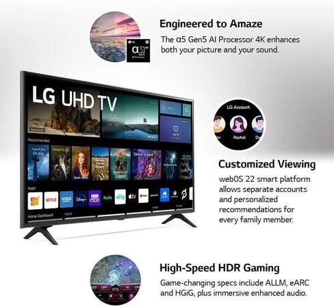 LG Smart TV 55-Inch Class 4K Ultra HD LED HDR10 Bluetooth WebOS α5 Gen5 AI Processor Game Optimizer Compatible with Alexa & Google Assistant 55UQ7070Z (Renewed) in Saudi Arabia