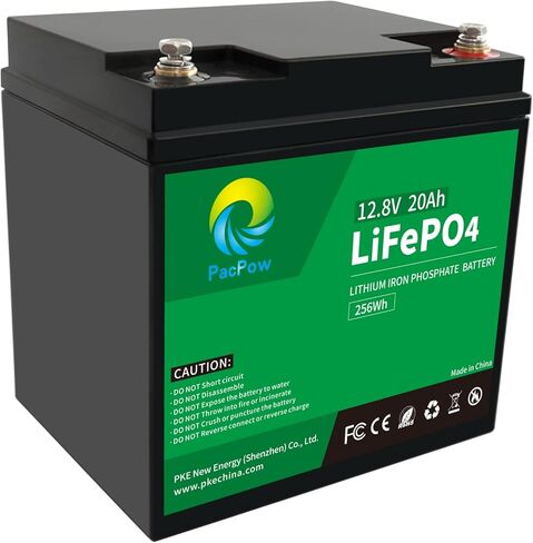 بطارية ليثيوم فوسفات الحديد LiFePO4 بقدرة 12 فولت 20 أمبير في الساعة من PacPow مع BMS مدمج لمكتشف الأسماك وراديو لحم الخنزير والسكوتر ومحرك التصيد والضوء وسيارة الأطفال (السعة الفعلية 24 أمبير في الساعة والطاقة الفعلية 307.2 وات في الساعة) in Kuwait