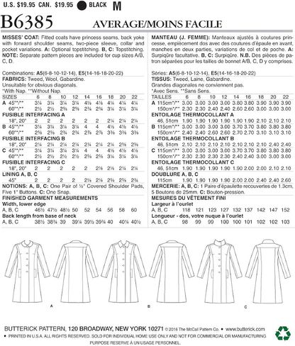 معطف Misses' من شركة McCall Pattern Company B6385A50، A5 (6-8-10-12-14) in Saudi Arabia