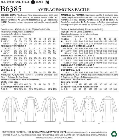 معطف Misses' من شركة McCall Pattern Company B6385A50، A5 (6-8-10-12-14) in Saudi Arabia