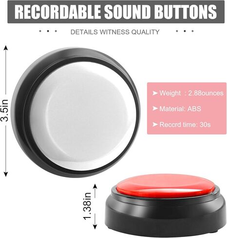 Recordable Button, Sound Button Record Talking Button Answer Buzzers Funny Buttons Record Your Own Words with 30s Voice Recording Time Also Used for Dog Training - Red and Black (Battery Included) in Saudi Arabia
