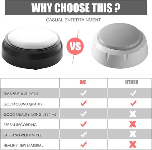 Recordable Button, Sound Button Record Talking Button Answer Buzzers Funny Buttons Record Your Own Words with 30s Voice Recording Time Also Used for Dog Training - Red and Black (Battery Included) in Saudi Arabia