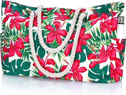 Stylish Waterproof Beach Tote Bag for Women, Large Capacity Zipper Closure with Rope Shoulder Straps in Saudi Arabia