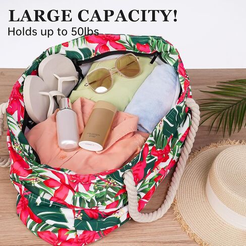 Stylish Waterproof Beach Tote Bag for Women, Large Capacity Zipper Closure with Rope Shoulder Straps in Saudi Arabia