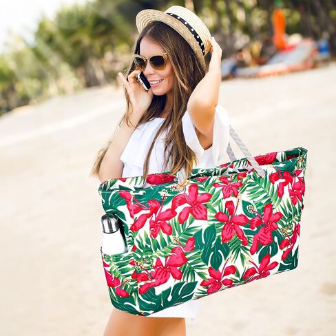 Stylish Waterproof Beach Tote Bag for Women, Large Capacity Zipper Closure with Rope Shoulder Straps in Saudi Arabia