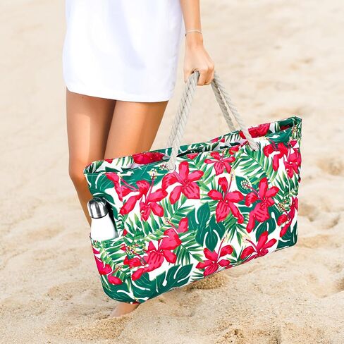 Stylish Waterproof Beach Tote Bag for Women, Large Capacity Zipper Closure with Rope Shoulder Straps in Saudi Arabia