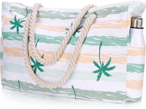 Stylish Waterproof Beach Tote Bag for Women, Large Capacity Zipper Closure with Rope Shoulder Straps in Saudi Arabia