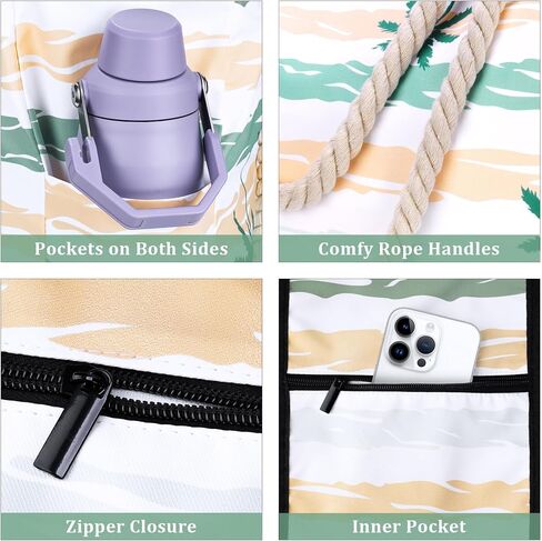 Stylish Waterproof Beach Tote Bag for Women, Large Capacity Zipper Closure with Rope Shoulder Straps in Saudi Arabia