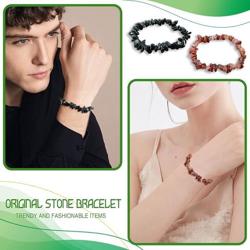 Natural Raw Gemstone Bracelets, Natural Crystal Chip Bead Bracelet, Healing Stone Beaded Bracelets for Women Men Girls Gifts (Tiger's Eye) in Kuwait