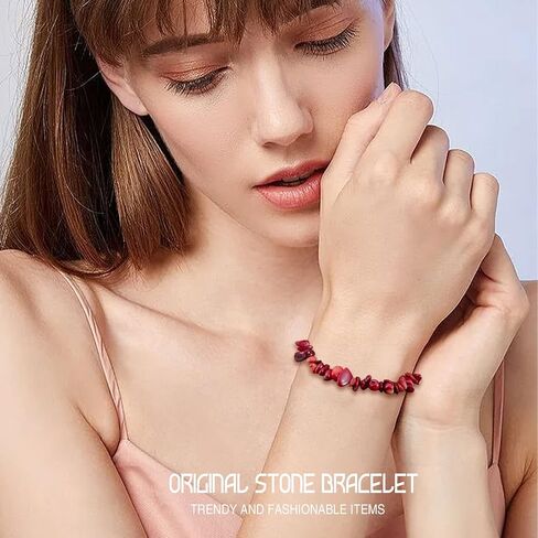 Natural Raw Gemstone Bracelets, Natural Crystal Chip Bead Bracelet, Healing Stone Beaded Bracelets for Women Men Girls Gifts (Tiger's Eye) in Kuwait