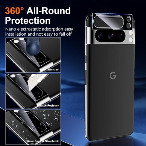 واقي شاشة UniqueMe لهاتف Google Pixel 8 Pro، [فتح بصمة الإصبع المتوافق] قطعتان من واقي عدسة الكاميرا المقاوم للكسر من الدرجة العسكرية وقطعتان من الزجاج المقسى 9H لهاتف Pixel 8 pro سهل التركيب in Kuwait