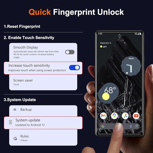 واقي شاشة UniqueMe لهاتف Google Pixel 8 Pro، [فتح بصمة الإصبع المتوافق] قطعتان من واقي عدسة الكاميرا المقاوم للكسر من الدرجة العسكرية وقطعتان من الزجاج المقسى 9H لهاتف Pixel 8 pro سهل التركيب in Kuwait