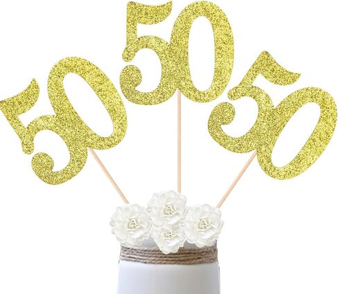 10-Pack Double Sided Glitter 50th Birthday Centerpiece Anniversary Centerpiece Sticks, Number 50 Table Topper Cake Topper for 50th Birthday Anniversary Table Party Decorations (Double Dided black) in Saudi Arabia