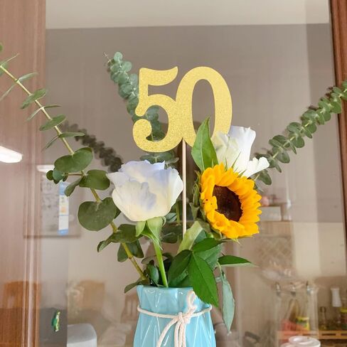 10-Pack Double Sided Glitter 50th Birthday Centerpiece Anniversary Centerpiece Sticks, Number 50 Table Topper Cake Topper for 50th Birthday Anniversary Table Party Decorations (Double Dided black) in Saudi Arabia