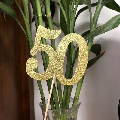 10-Pack Double Sided Glitter 50th Birthday Centerpiece Anniversary Centerpiece Sticks, Number 50 Table Topper Cake Topper for 50th Birthday Anniversary Table Party Decorations (Double Dided black) in Saudi Arabia
